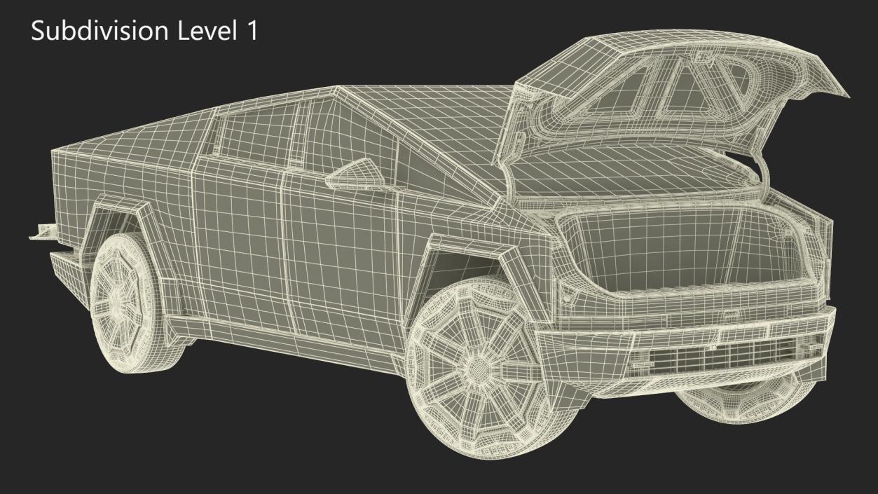 3D 2024 Tesla Cybertruck with Lights On Rigged model