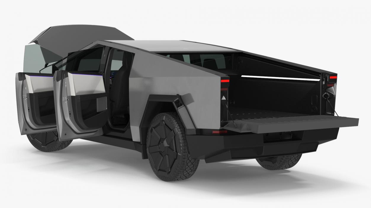 3D 2024 Tesla Cybertruck with Lights On Rigged model