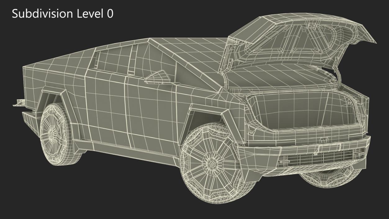 3D 2024 Tesla Cybertruck with Lights On Rigged model