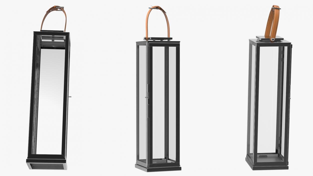 3D Candle Lantern with Leather Handle Set model