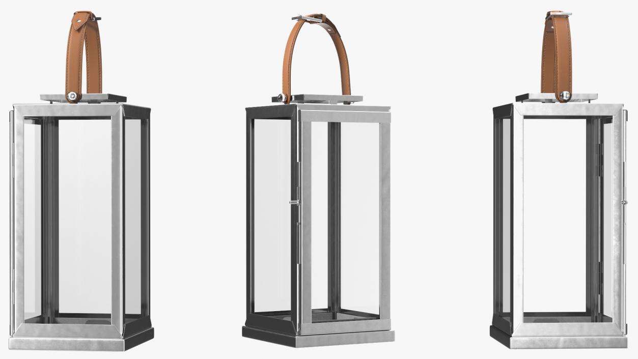 3D Candle Lantern with Leather Handle Set model