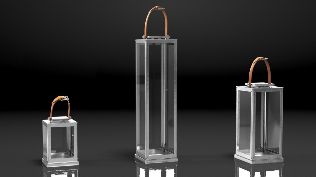 3D Candle Lantern with Leather Handle Set model