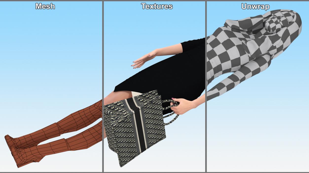 3D Elegant Woman with Beige Tote Bag model