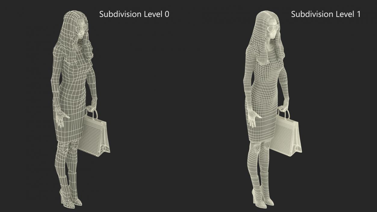 3D Elegant Woman with Beige Tote Bag model