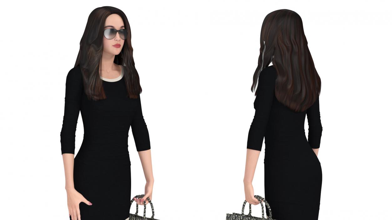 3D Elegant Woman with Beige Tote Bag model