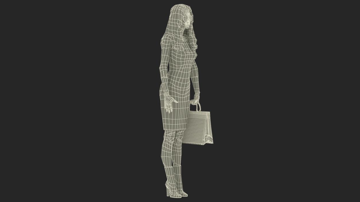 3D Elegant Woman with Beige Tote Bag model