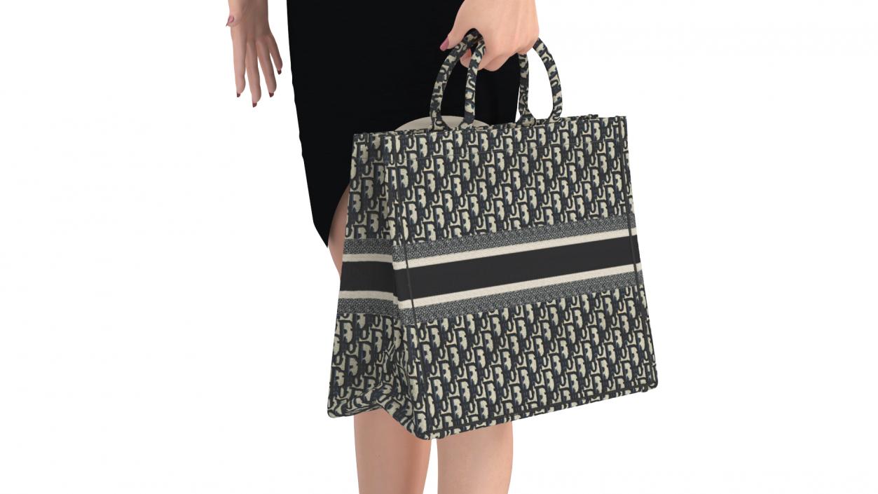 3D Elegant Woman with Beige Tote Bag model