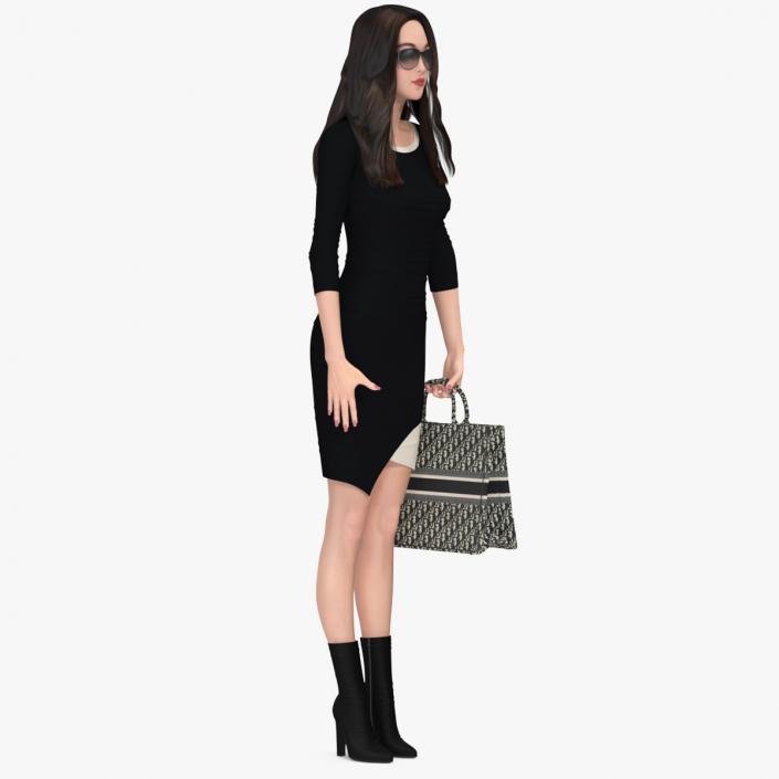 3D Elegant Woman with Beige Tote Bag model