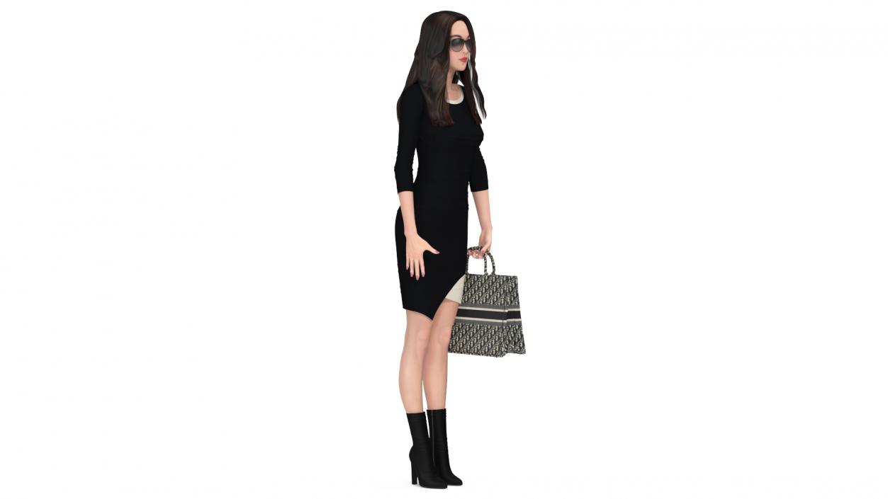 3D Elegant Woman with Beige Tote Bag model