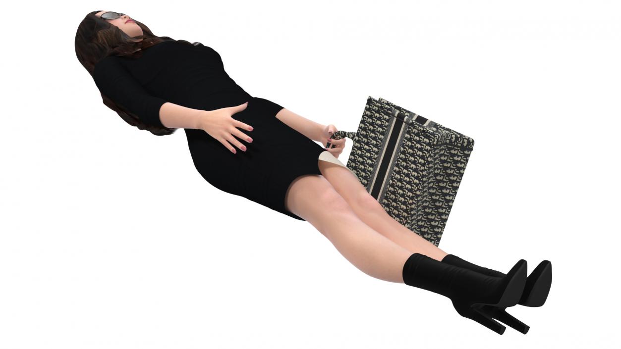 3D Elegant Woman with Beige Tote Bag model