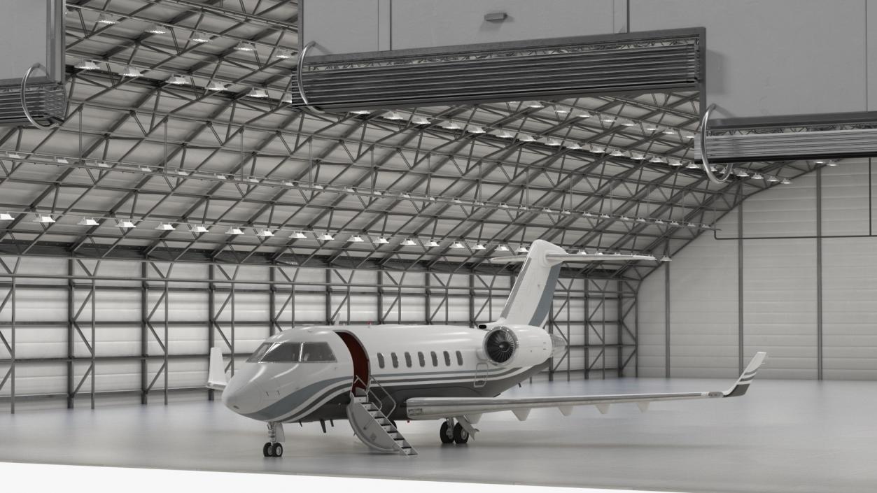 Business Jet Bombardier Challenger 604 In Aircraft Hangar 3D