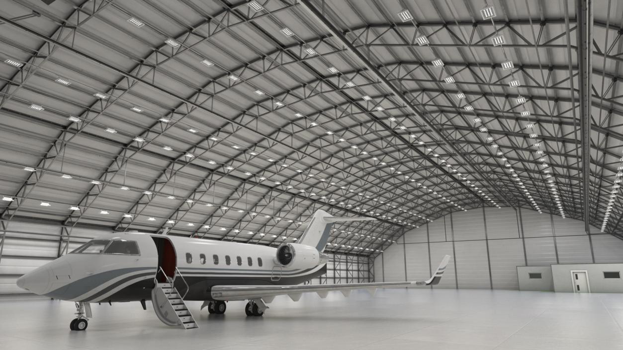 Business Jet Bombardier Challenger 604 In Aircraft Hangar 3D