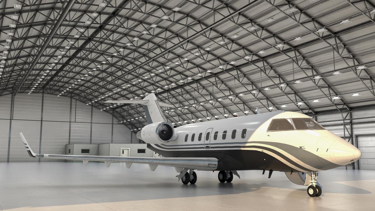 Business Jet Bombardier Challenger 604 In Aircraft Hangar 3D