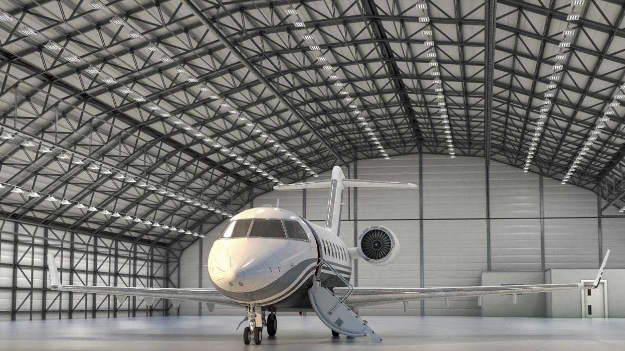 Business Jet Bombardier Challenger 604 In Aircraft Hangar 3D