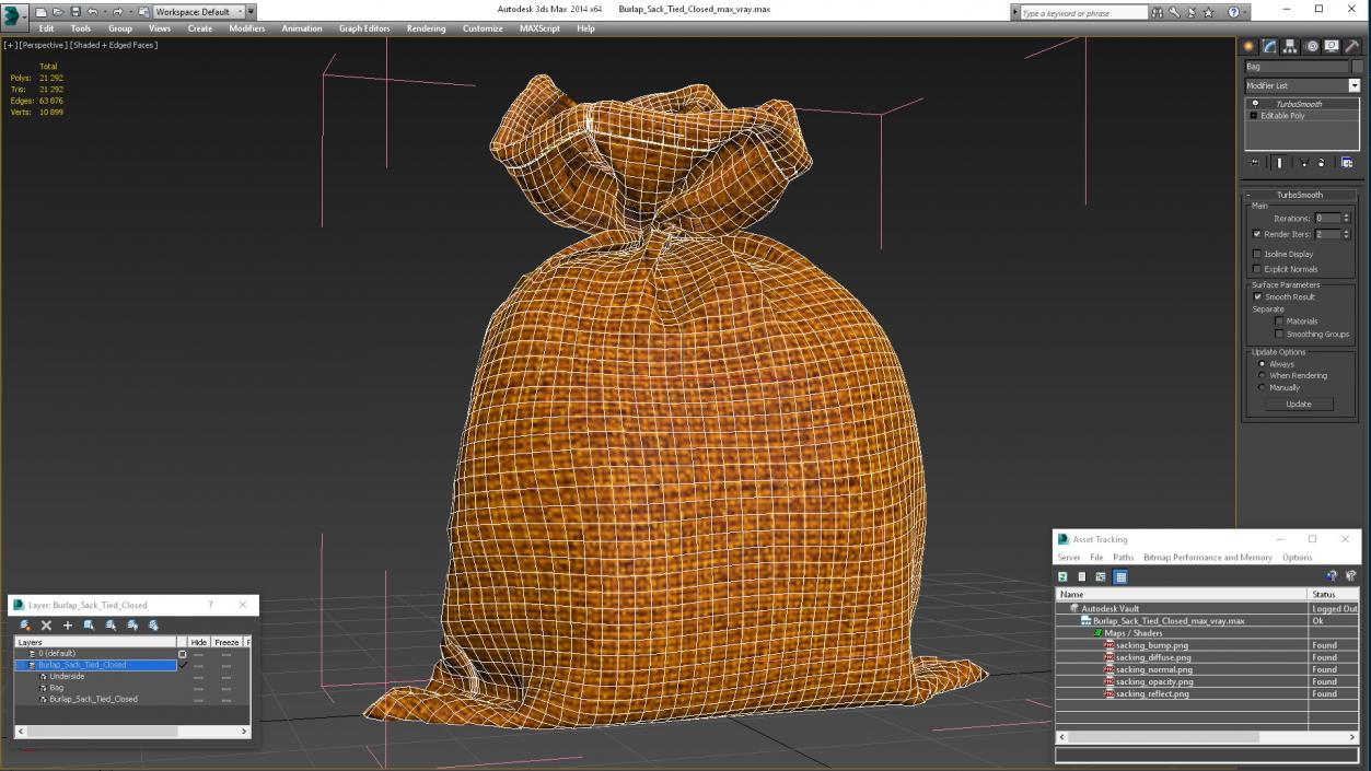 3D Burlap Sack Tied Closed model