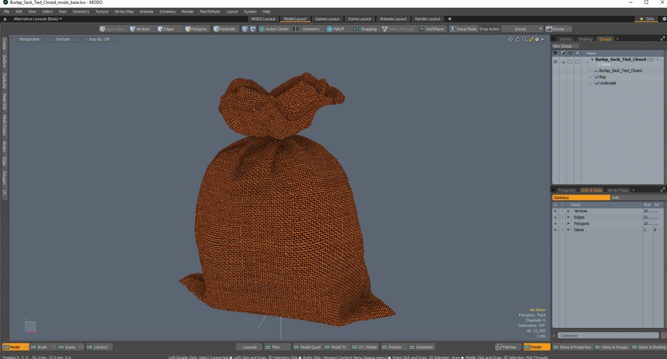 3D Burlap Sack Tied Closed model