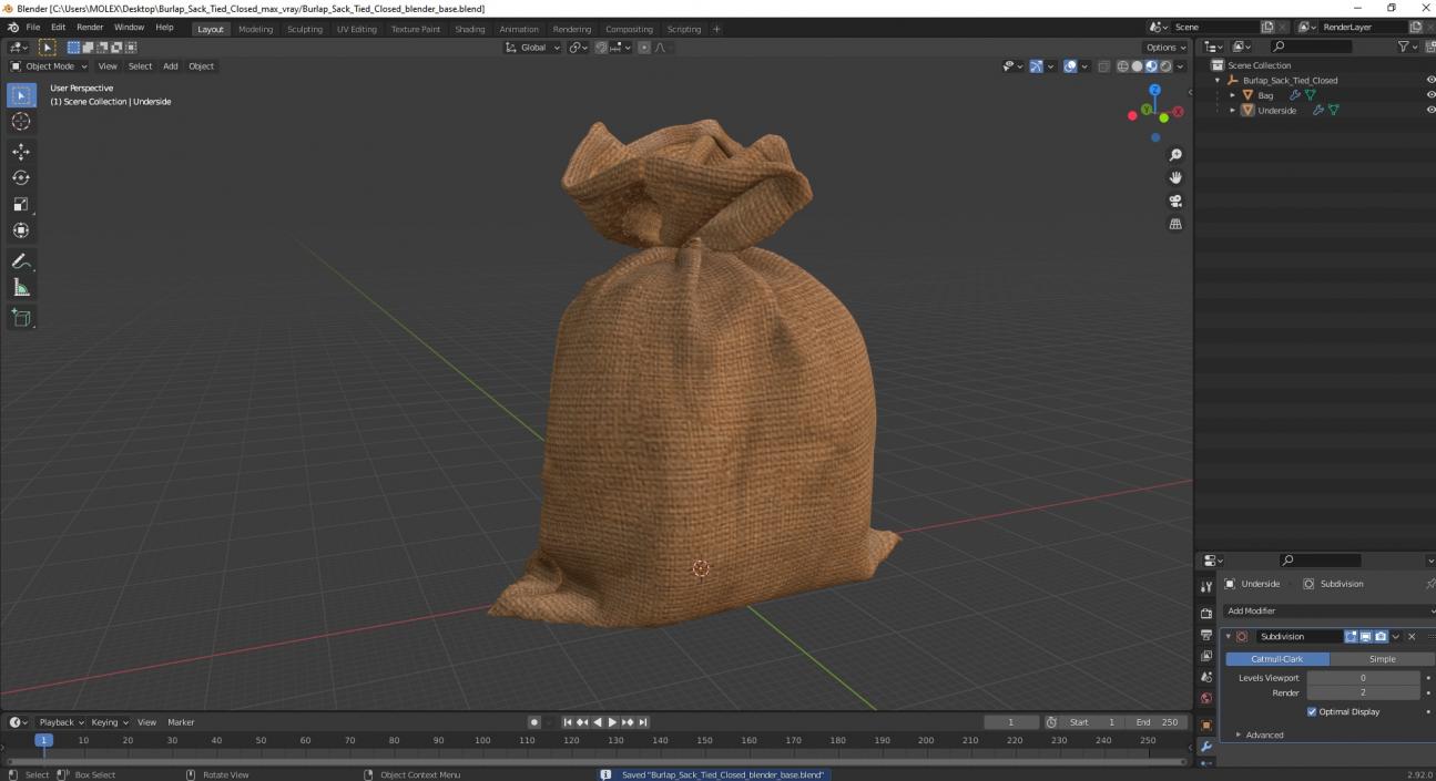 3D Burlap Sack Tied Closed model