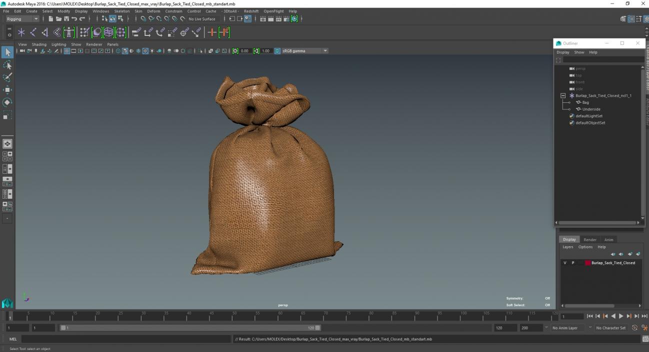 3D Burlap Sack Tied Closed model