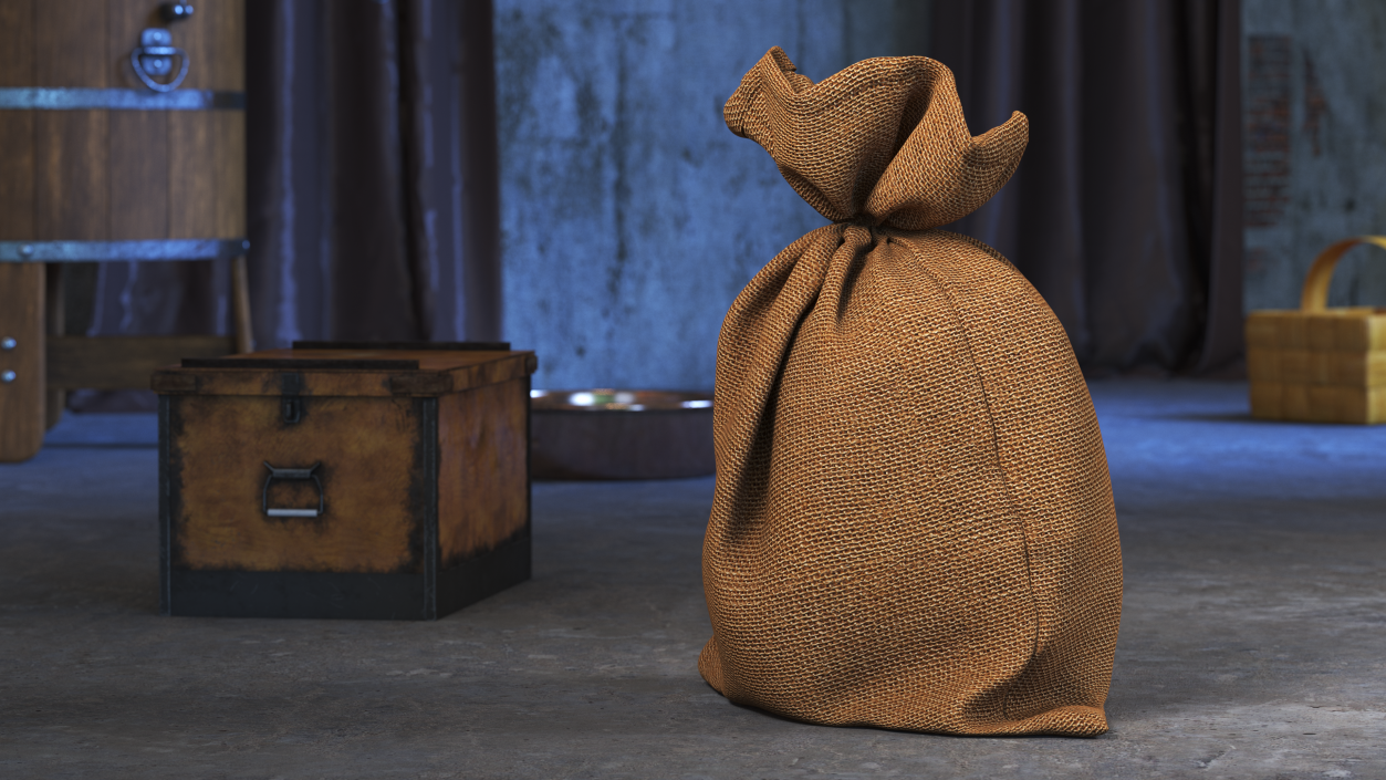 3D Burlap Sack Tied Closed model