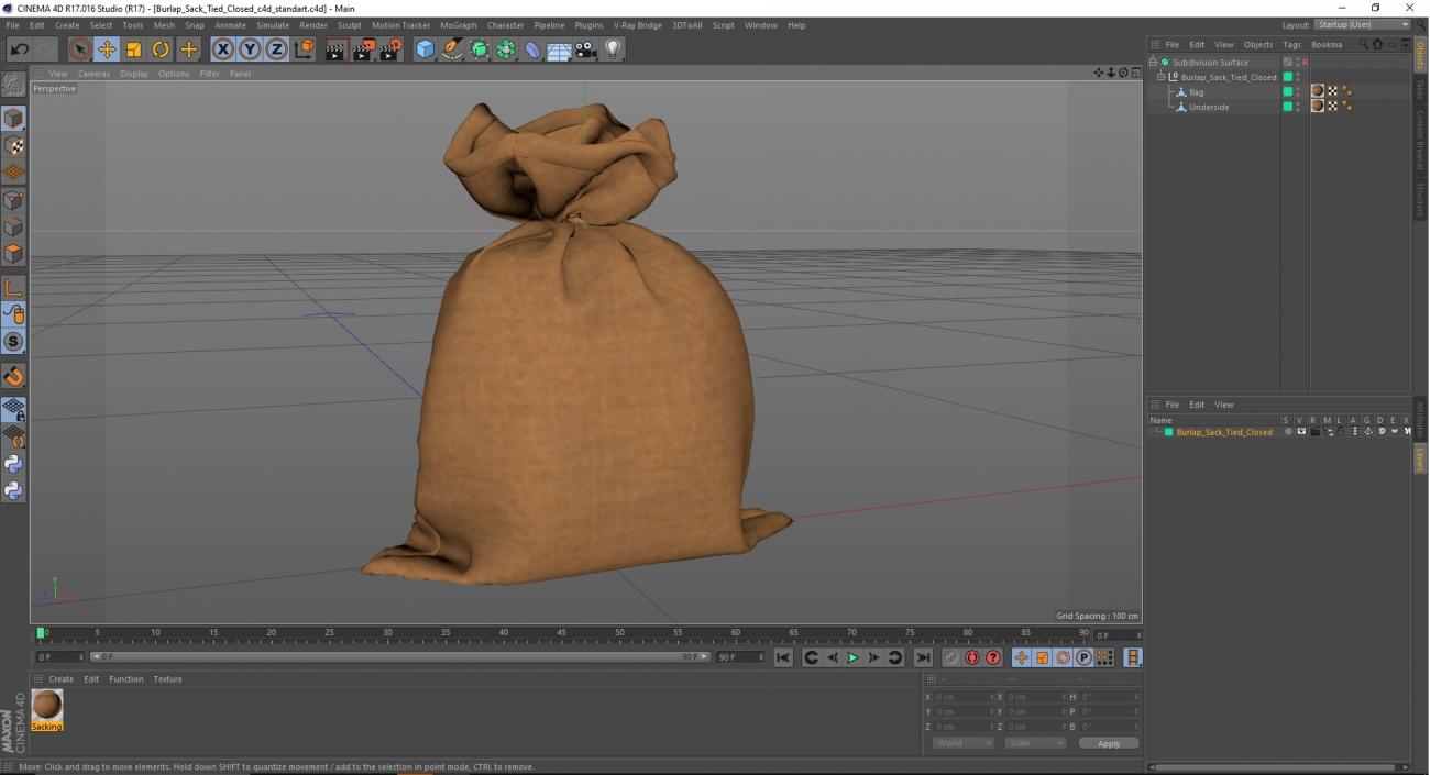 3D Burlap Sack Tied Closed model