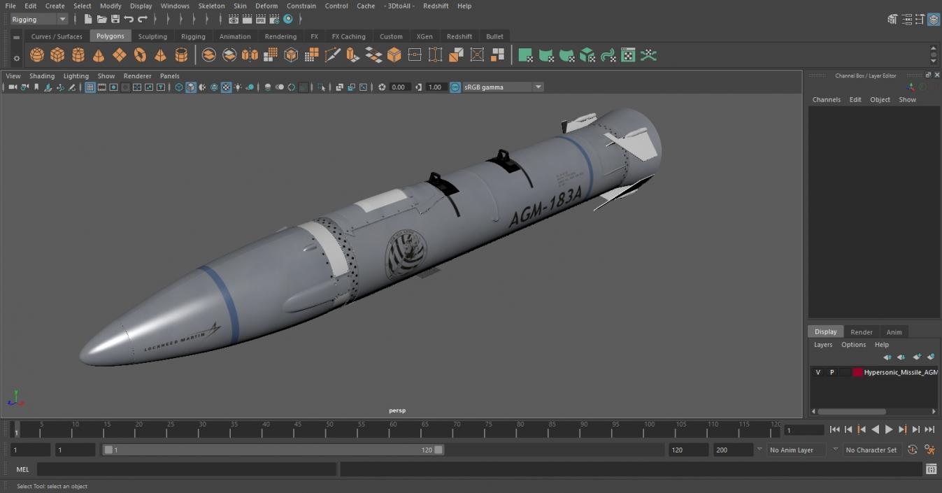 Hypersonic Missile AGM-183A ARRW 3D