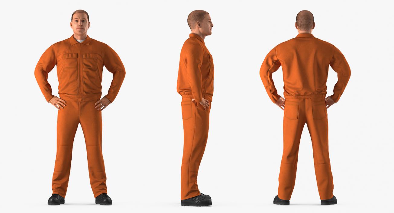 3D Builder Wearing Orange Long Sleeve Coveralls Rigged