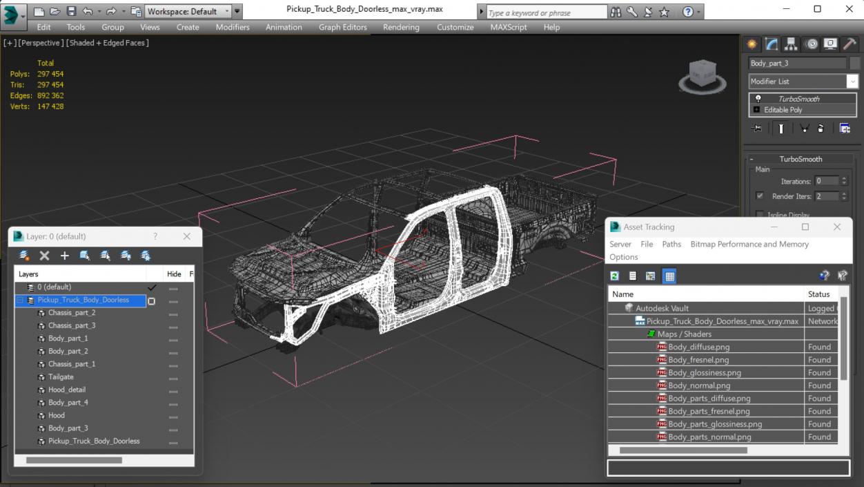 3D Pickup Truck Body Doorless