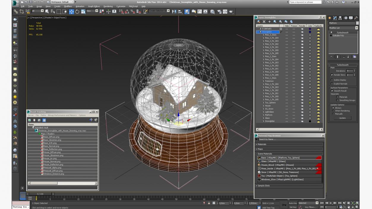 3D Christmas Snowglobe with House Snowing model