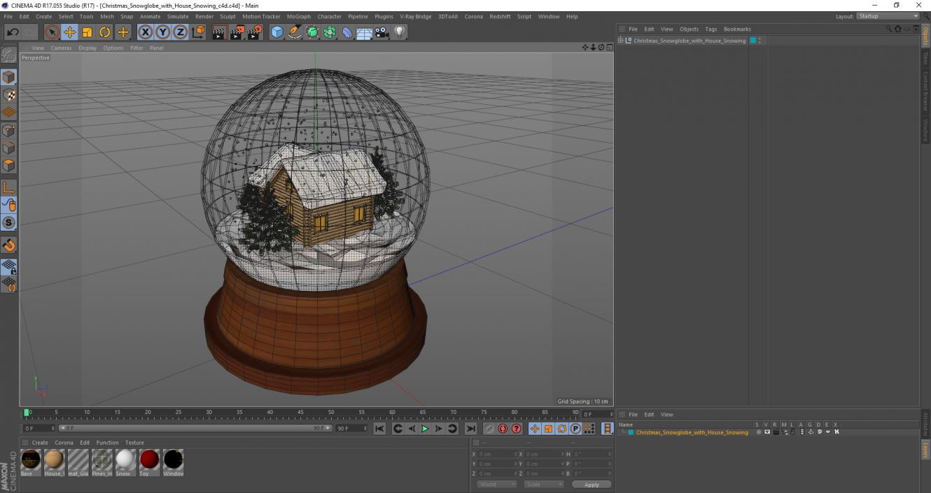 3D Christmas Snowglobe with House Snowing model