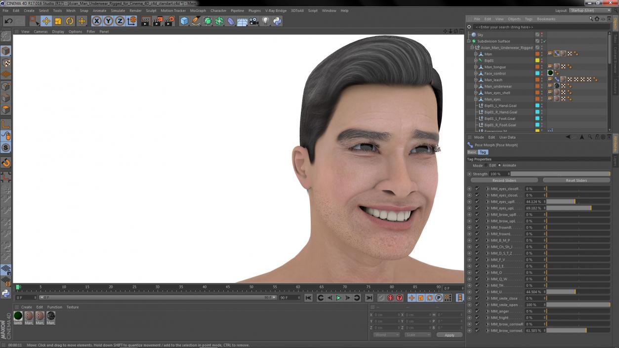 3D model Asian Man Underwear Rigged for Cinema 4D