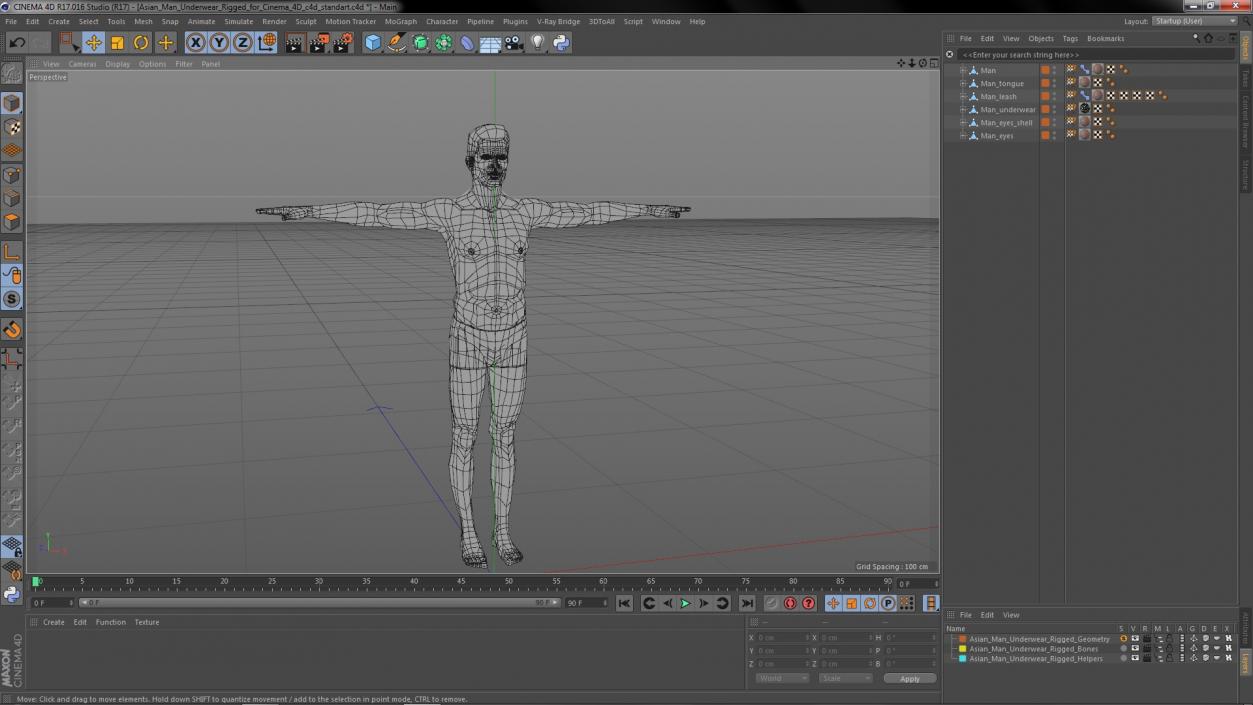 3D model Asian Man Underwear Rigged for Cinema 4D