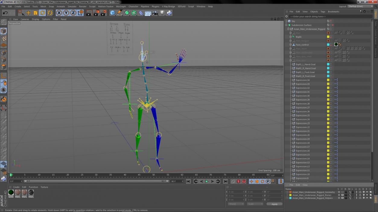 3D model Asian Man Underwear Rigged for Cinema 4D