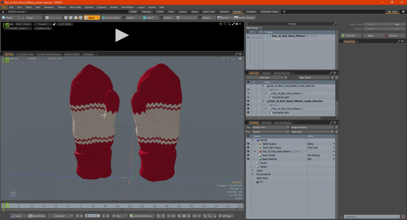 Pair of Red Wool Mittens 3D model