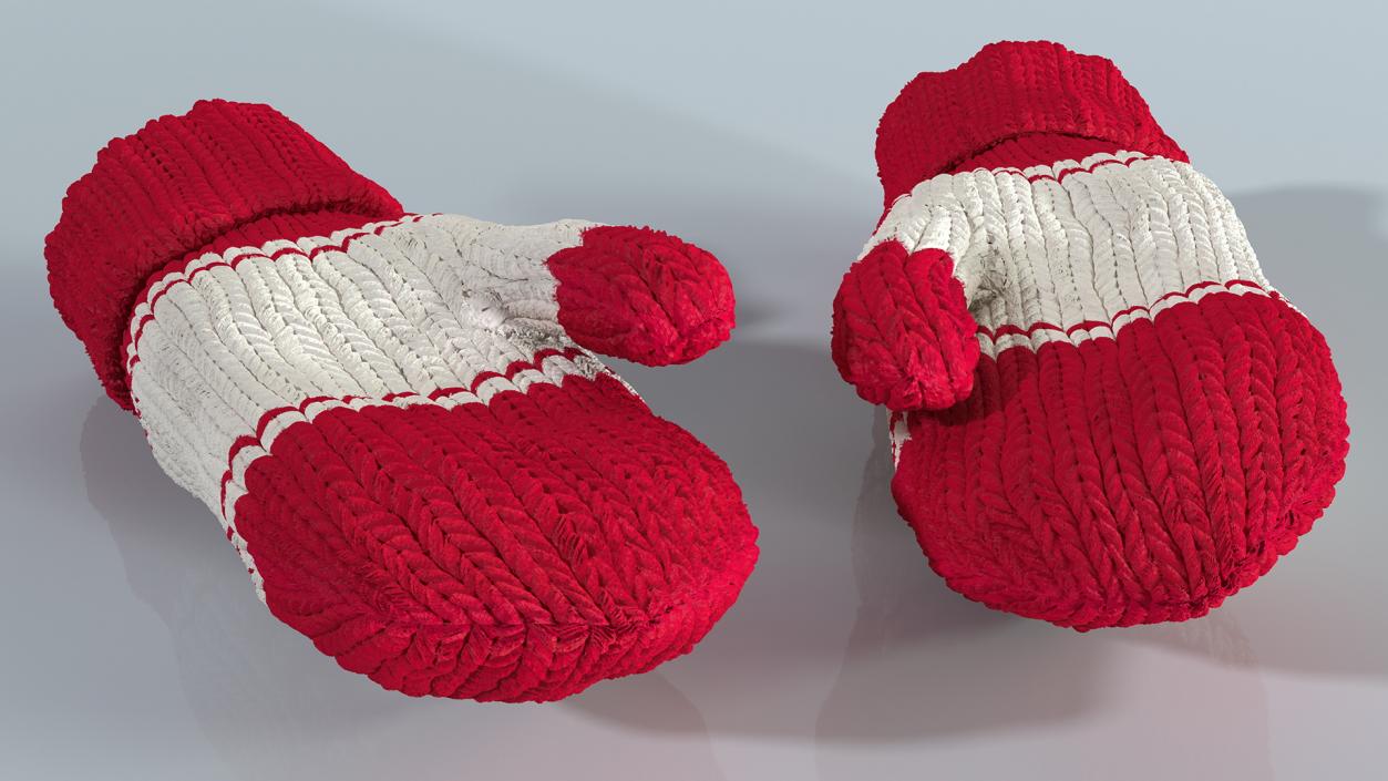 Pair of Red Wool Mittens 3D model