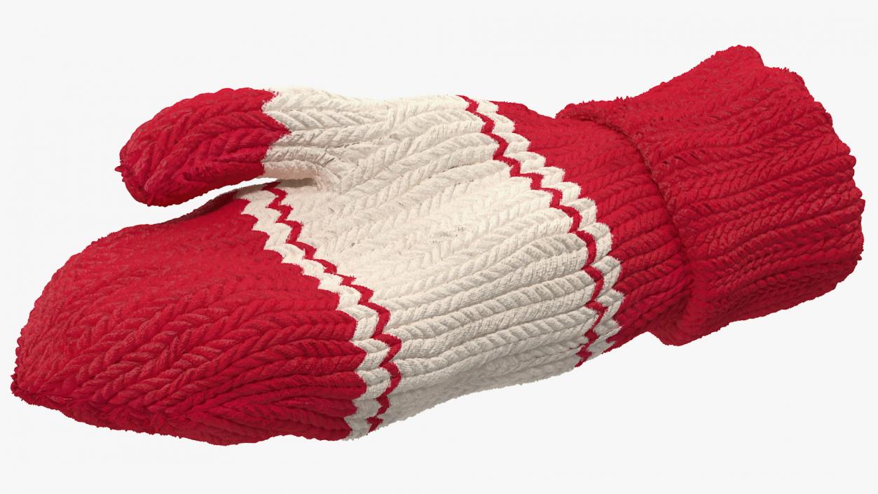 Pair of Red Wool Mittens 3D model