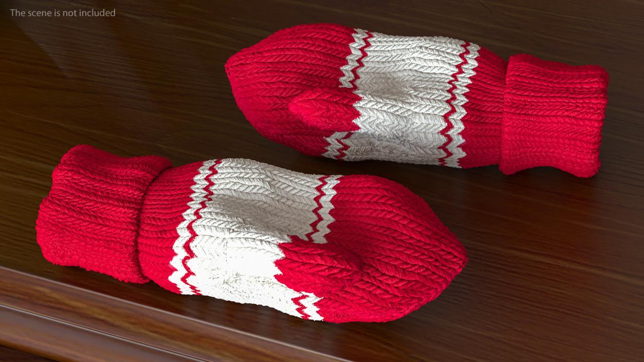 Pair of Red Wool Mittens 3D model