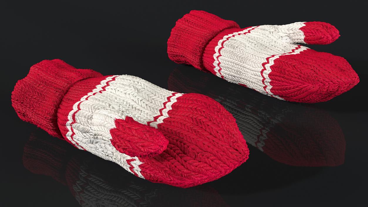 Pair of Red Wool Mittens 3D model