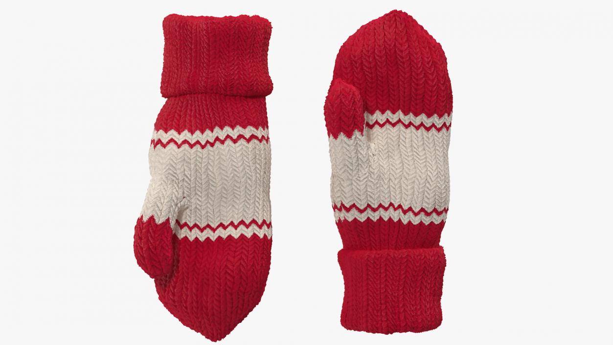 Pair of Red Wool Mittens 3D model