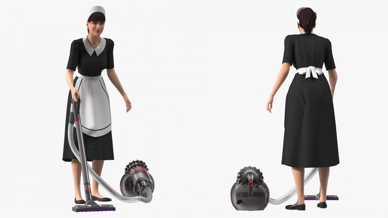 Housekeeping Maid with Dyson Big Ball Vacuum Cleaner 3D