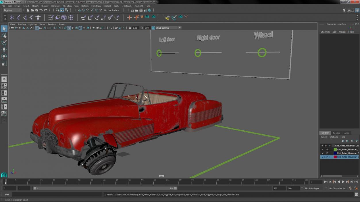 3D Red Retro Hovercar Old Rigged for Maya model