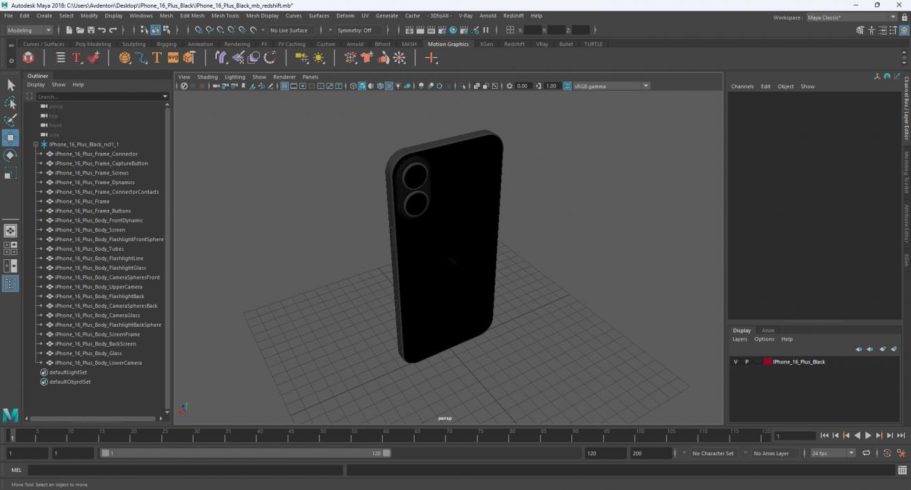 3D model IPhone 16 Plus Black