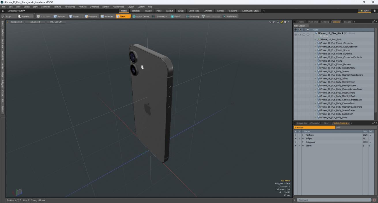 3D model IPhone 16 Plus Black