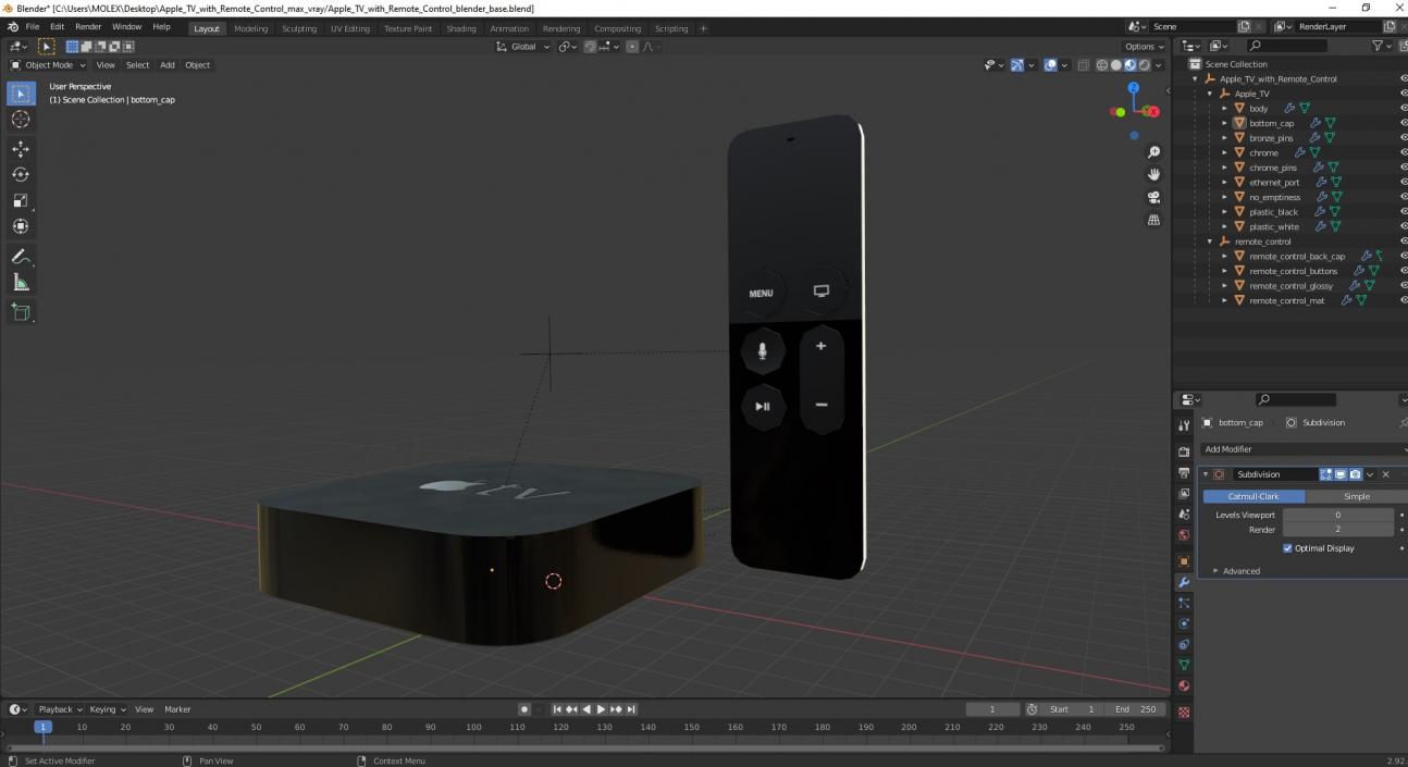 3D Apple TV with Remote Control model