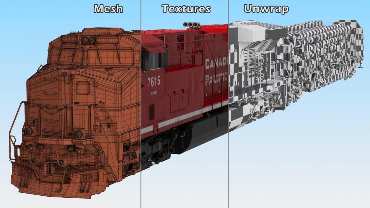 Locomotive Canadian Pacific with Stake Wagon with Logs 3D model