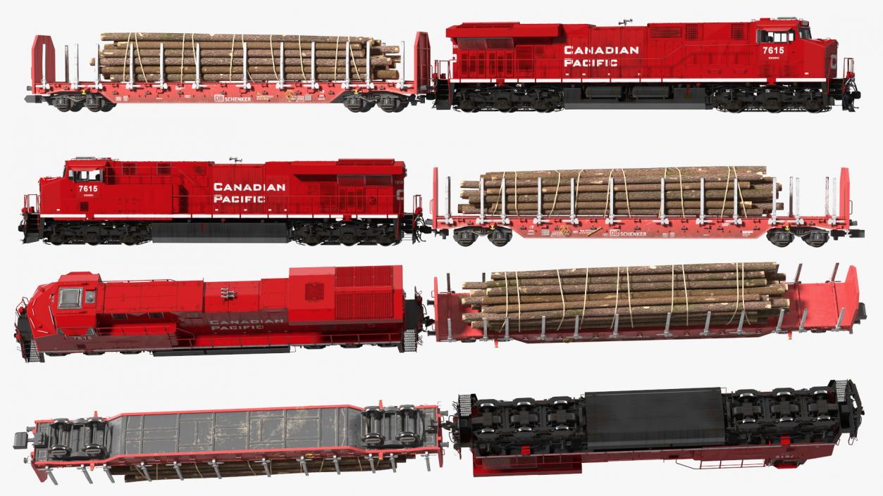 Locomotive Canadian Pacific with Stake Wagon with Logs 3D model