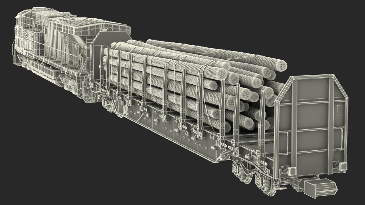 Locomotive Canadian Pacific with Stake Wagon with Logs 3D model