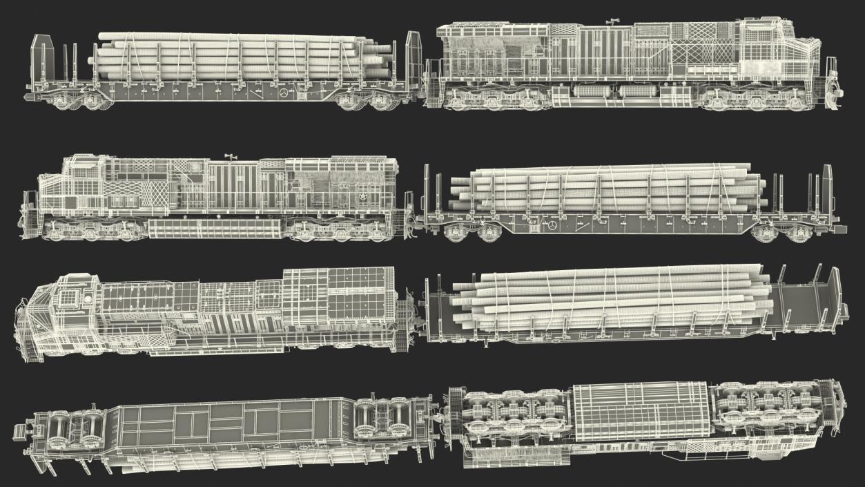 Locomotive Canadian Pacific with Stake Wagon with Logs 3D model