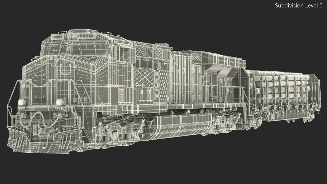 Locomotive Canadian Pacific with Stake Wagon with Logs 3D model