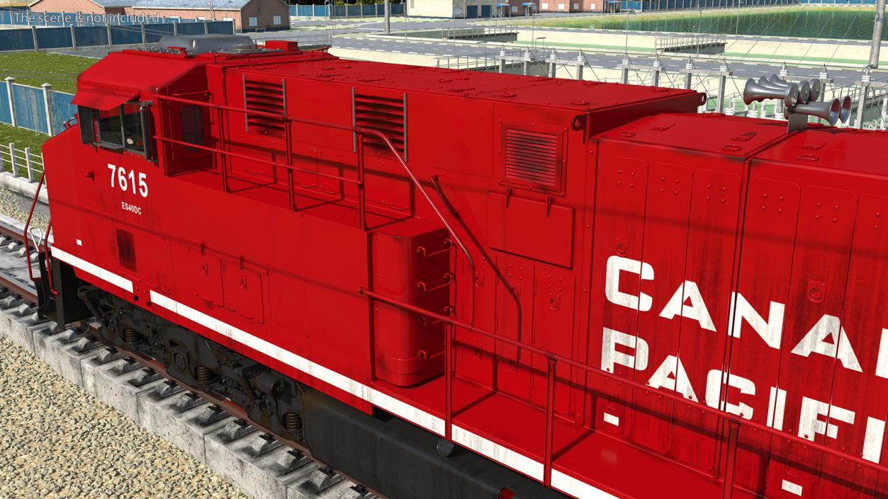 Locomotive Canadian Pacific with Stake Wagon with Logs 3D model