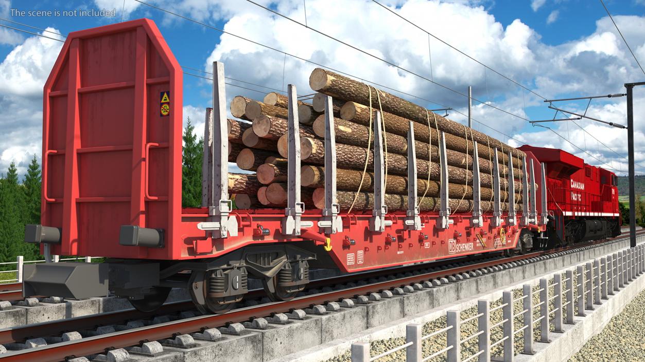 Locomotive Canadian Pacific with Stake Wagon with Logs 3D model